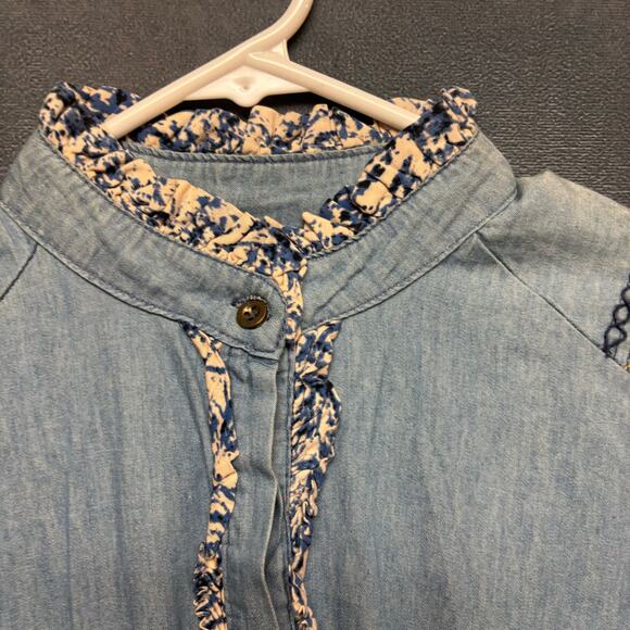 Lapis Embroidered Chambray Maxi Dress S Blue Cottagecore Hippy Boho Soft Denim - Picture 8 of 11